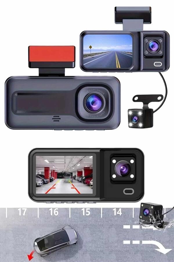 1080p Sürüş Kaydedici 2 İnç Araç Araba Ön İç Arka DVR IPS Ekran - Lisinya