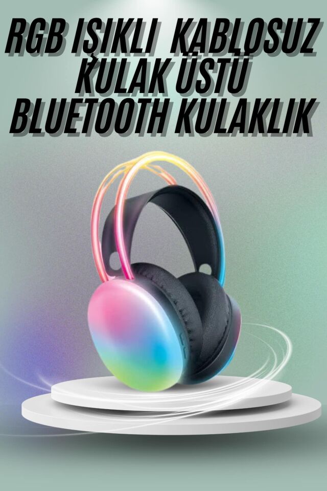 Kulak Üstü Kablosuz Bluetooth Kulaklık Unısex Renkli Işıklı Kulaklık - Turkuaz