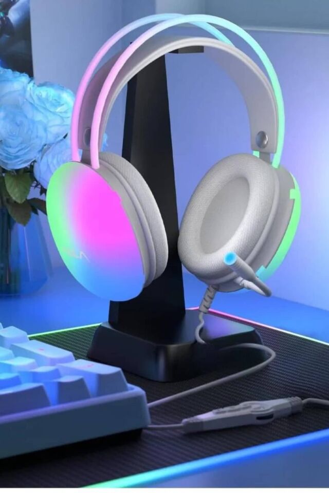 Kulak Üstü Kablosuz Bluetooth Kulaklık Unısex Renkli Işıklı Kulaklık - Turkuaz