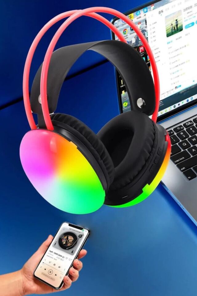 Kulak Üstü Kablosuz Bluetooth Kulaklık Unısex Renkli Işıklı Kulaklık - Turkuaz