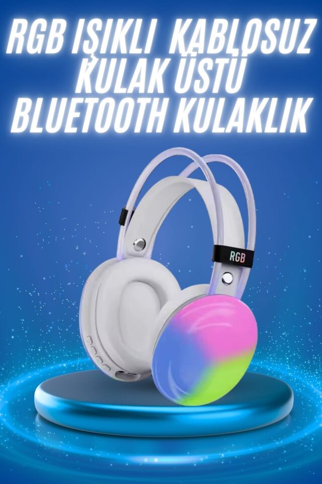 RGB Işıklı Yüksek Ses Kaliteli Kablosuz Kulak Üstü Bluetooth Kulaklık -Kırmızı
