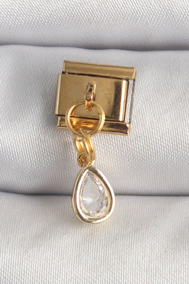 316L Çelik Gold Renk Sallantı Damla Zirkon Taşlı Nomination Charm - Lisinya