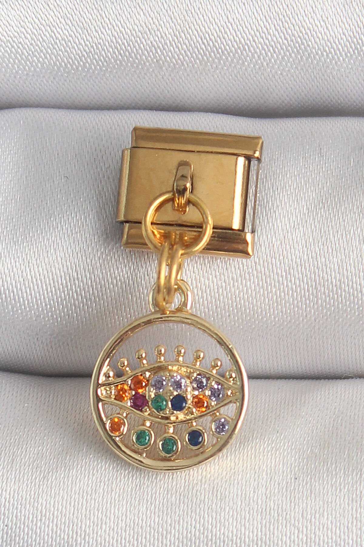 316L Çelik Gold Renk Sallantı Renkli Zirkon Taşlı Göz Model Nomination Charm - Lisinya