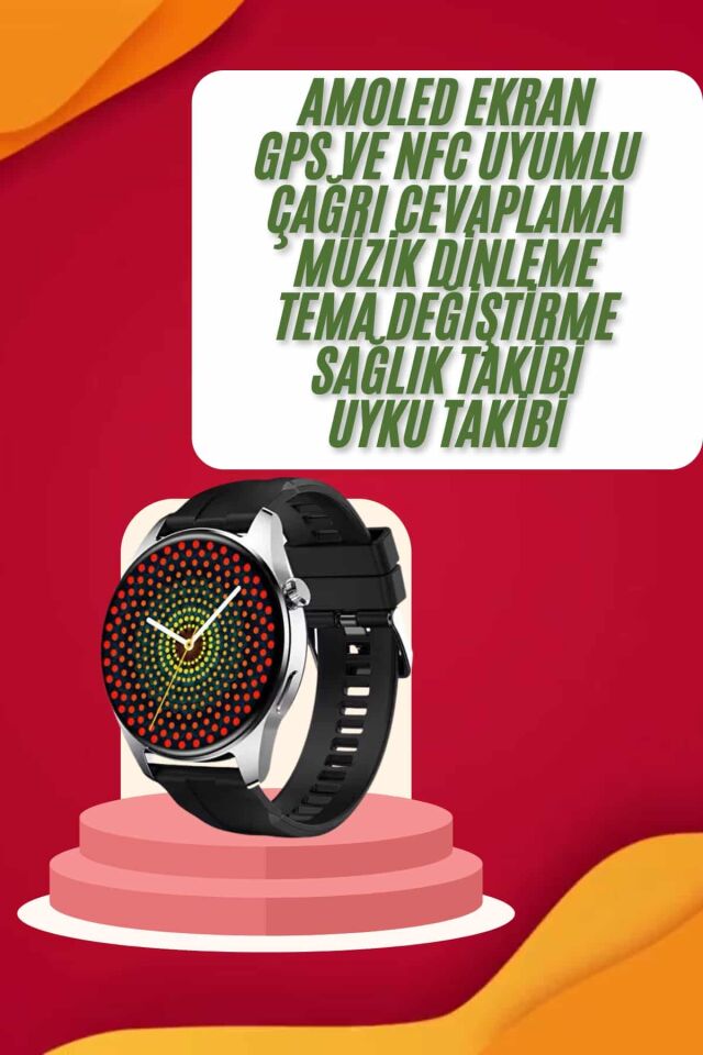 Yuvarlak Kasa 46mm Akıllı Saat Android Ve IOS Uyumlu Uyku ve Sağlık Takibi - Lisinya
