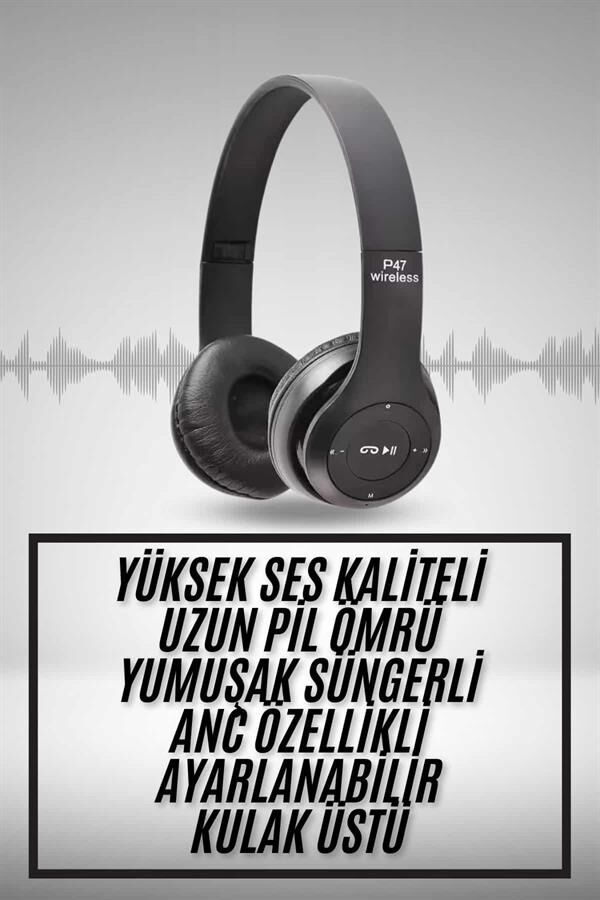 Kulak Üstü Bluetooth Kulaklık Yüksek Ses Kaliteli Ayarlanabilir - Lisinya