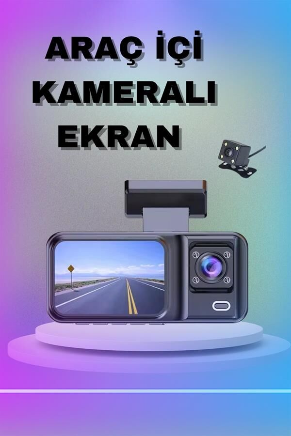 1080P 3 Lensli WİFİ Araç İçi Kameralı Ekran DVR Kaydedici Gece Görüşlü - Lisinya