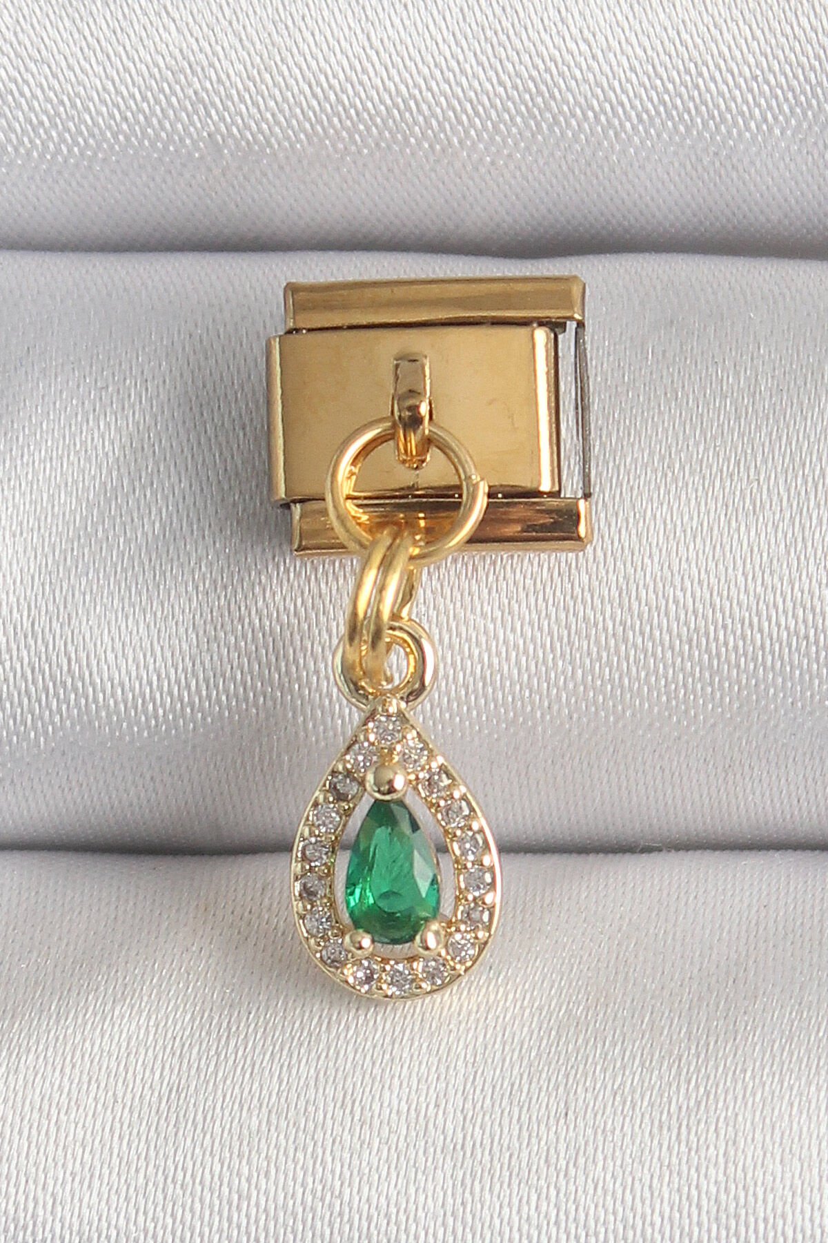 316L Çelik Gold Renk Sallantı Damla Yeşil Zirkon Taşlı Nomination Charm - Lisinya