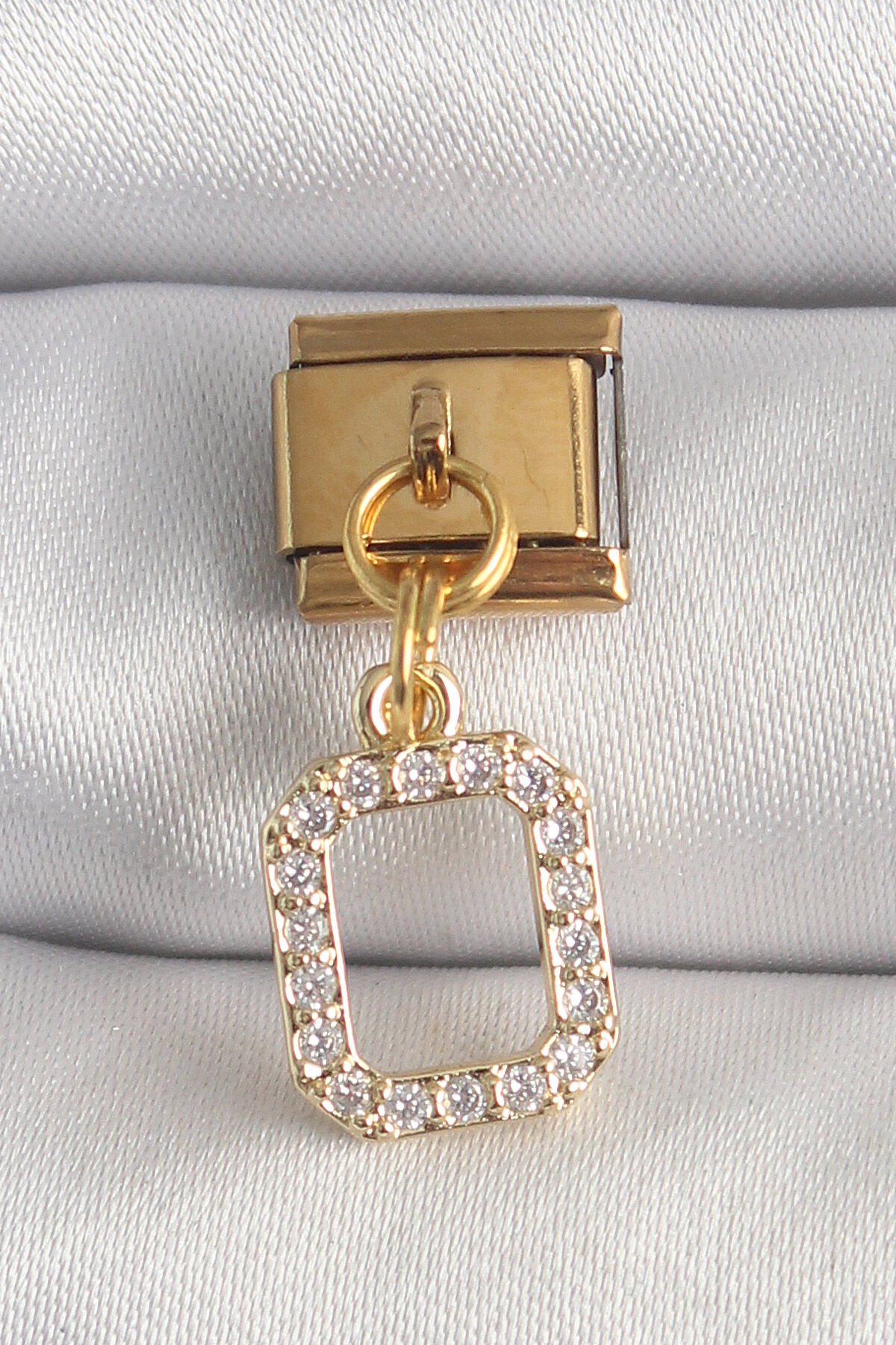 316L Çelik Gold Renk Sallantı Kare Zirkon Taşlı Nomination Charm - Lisinya