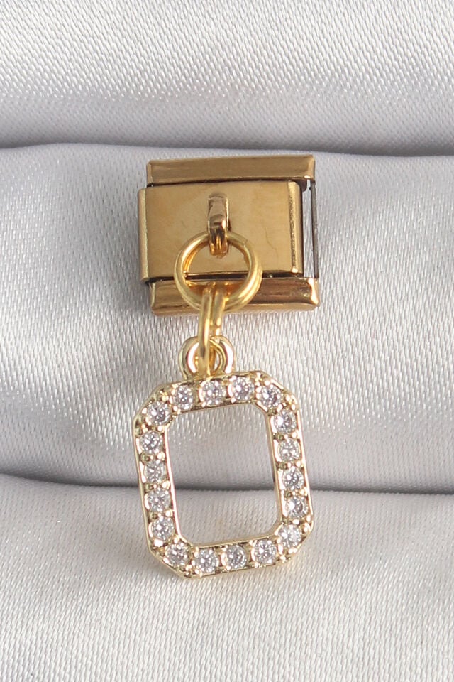 316L Çelik Gold Renk Sallantı Kare Zirkon Taşlı Nomination Charm - Lisinya