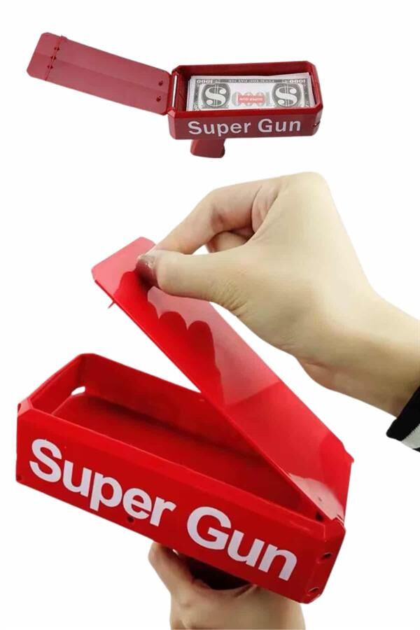 Kırmızı Parti Oyuncağı Para Saçma Fırlatma Tabancası Makinesi Super Money - Lisinya