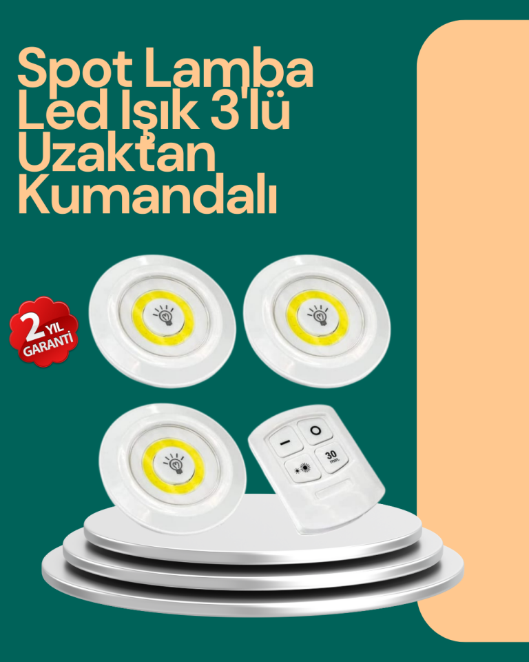 Uzaktan Kumanda İle Kontrol Edilebilen Yapışkanlı 3 Lü Kablosuz Led Spot Lamba - Lisinya