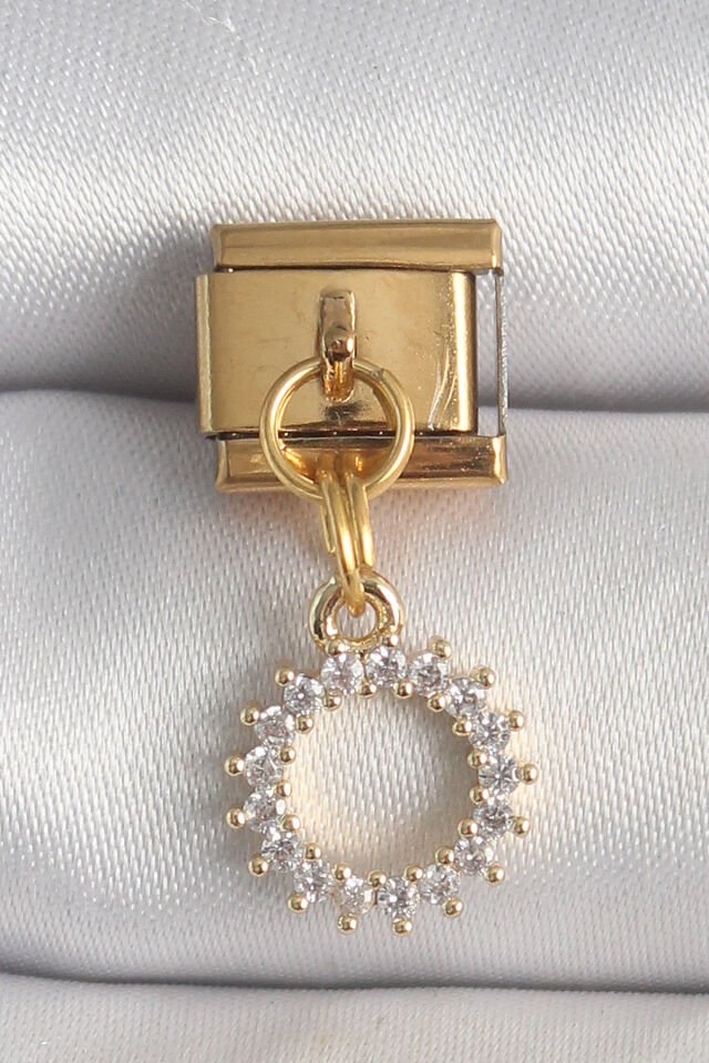 316L Çelik Gold Renk Zirkon Taşlı Sallantı Güneş Model Nomination Charm - Lisinya