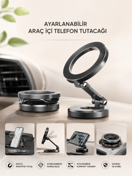 Araç İçi Telefon Tutacağı Manyetik Tasarım Ayarlanabilir - Lisinya
