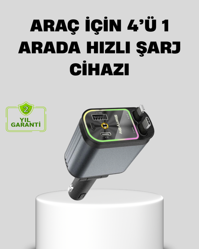 Araç Şarj Cihazı 66W 4 Portlu Hızlı Şarj ve LED Işıklı - Lisinya