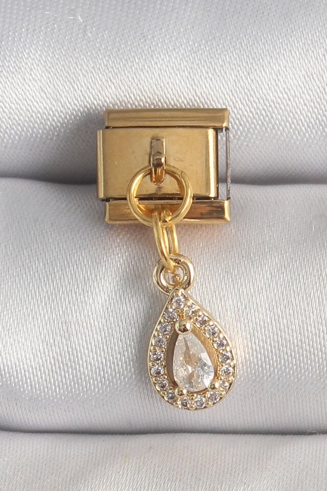 316L Çelik Gold Renk Sallantı Damla Zirkon Taşlı Nomination Charm - Lisinya