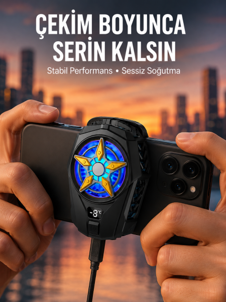 Oyunlar İçin Telefon Soğutucu – 65-85 mm Uyumlu, Dijital Ekranlı Yeni Nesil - Lisinya
