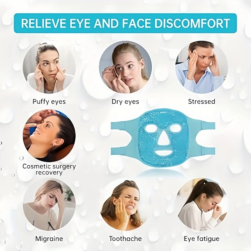 Terapi Jel Yüz Maskesi Soğuk Ve Sıcak Boncuklu Ayarlanabilir Maske (Mavi) ( Lisinya )