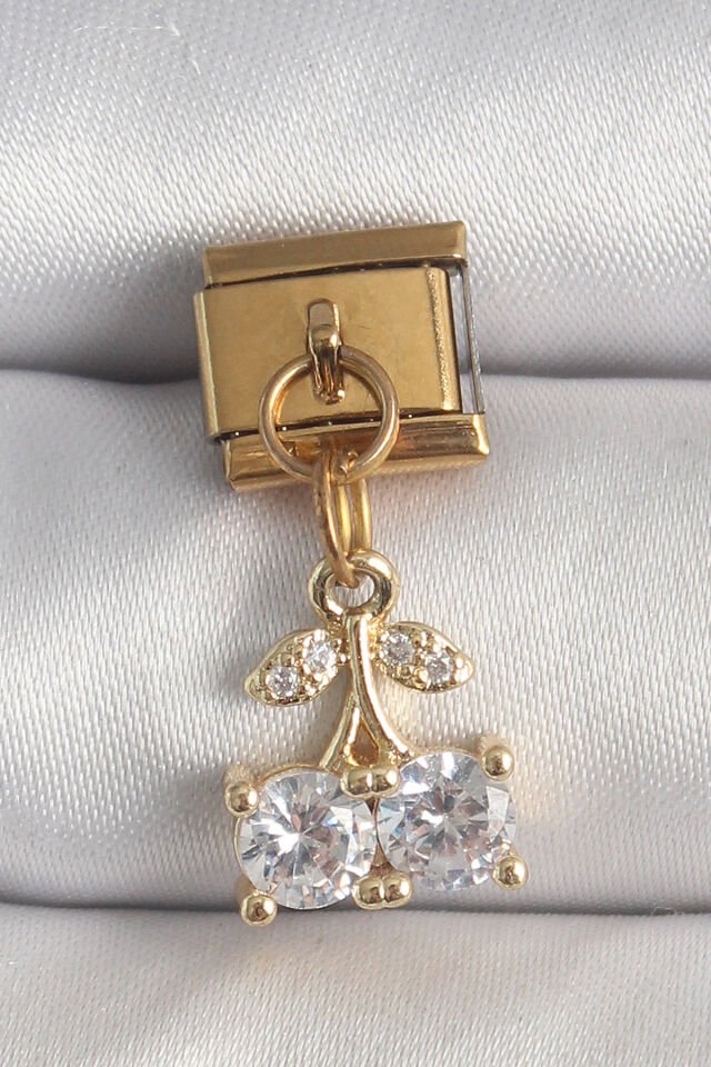 316L Çelik Gold Renk Sallantı Zirkon Taşlı Kiraz Model Nomination Charm - Lisinya