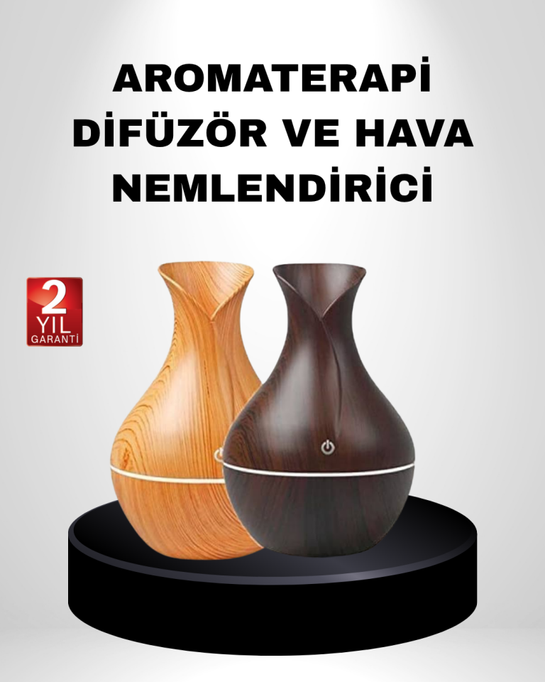 Aromaterapi Difüzör Ahşap Desenli ve Ultrasonik Nemlendirici LED Işıklı - Lisinya