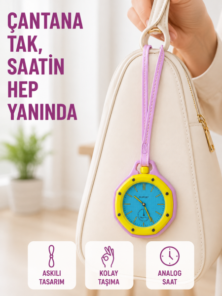 Anahtarlık Çanta Charmı Askılı Analog Dekoratif Saat Pembe - Lisinya