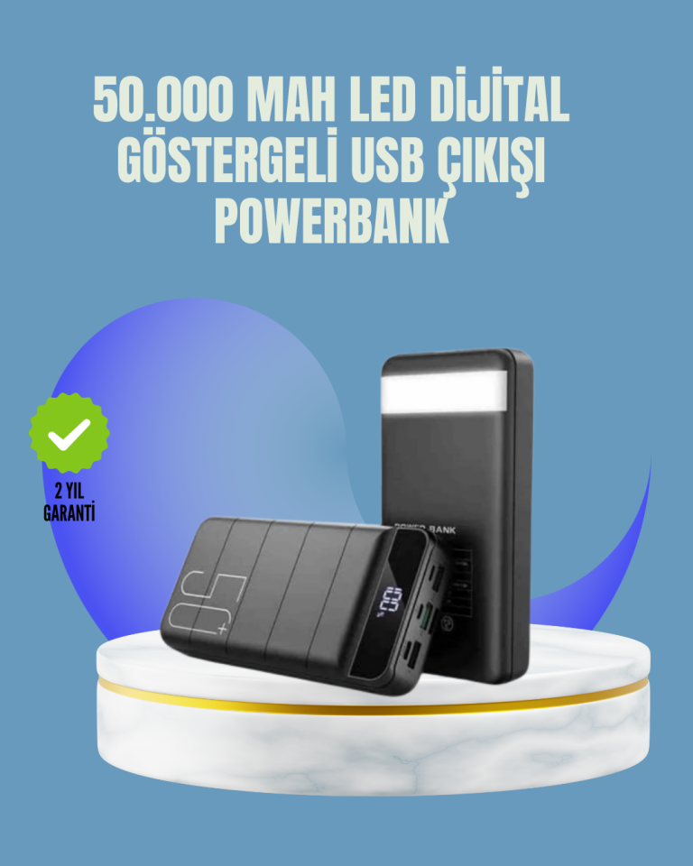 Tüm Cihazlarla Uyumlu 50.000 mAh Powerbank – Yüksek Kapasiteli, LED Gösterge ve Akıllı Koruma Fonksiyonlu - Lisinya