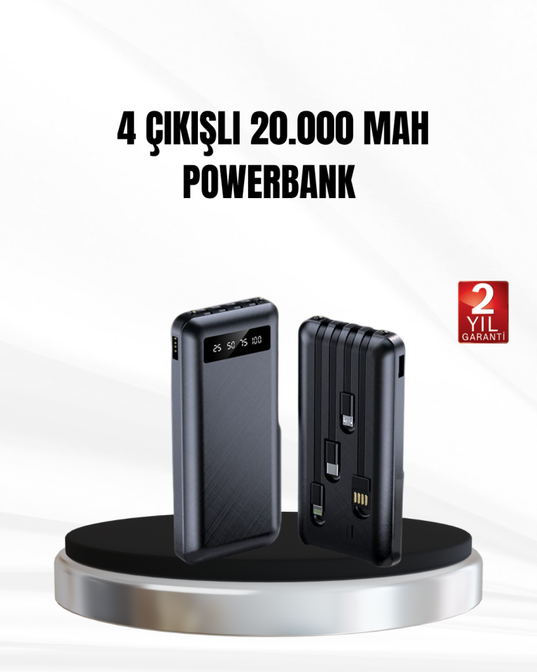 YamanHobi 20000 mAh Powerbank 4 Çıkışlı Hızlı Şarjlı LED Göstergeli Siyah
