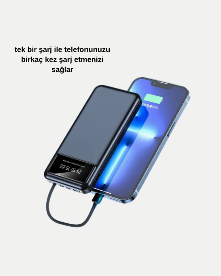 Powerbank 20000 mAh LED Fenerli ve Çoklu Güvenlik Korumasına Sahip - Lisinya