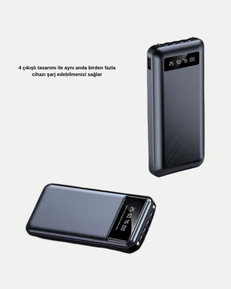 Powerbank 20000 mAh LED Fenerli ve Çoklu Güvenlik Korumasına Sahip - Lisinya
