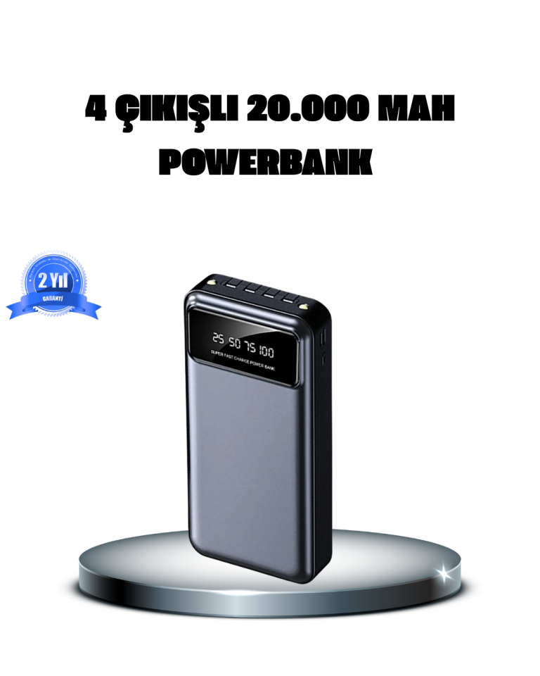 YamanHobi 20000 mAh Powerbank 4 Çıkışlı Hızlı Şarjlı LED Göstergeli Siyah