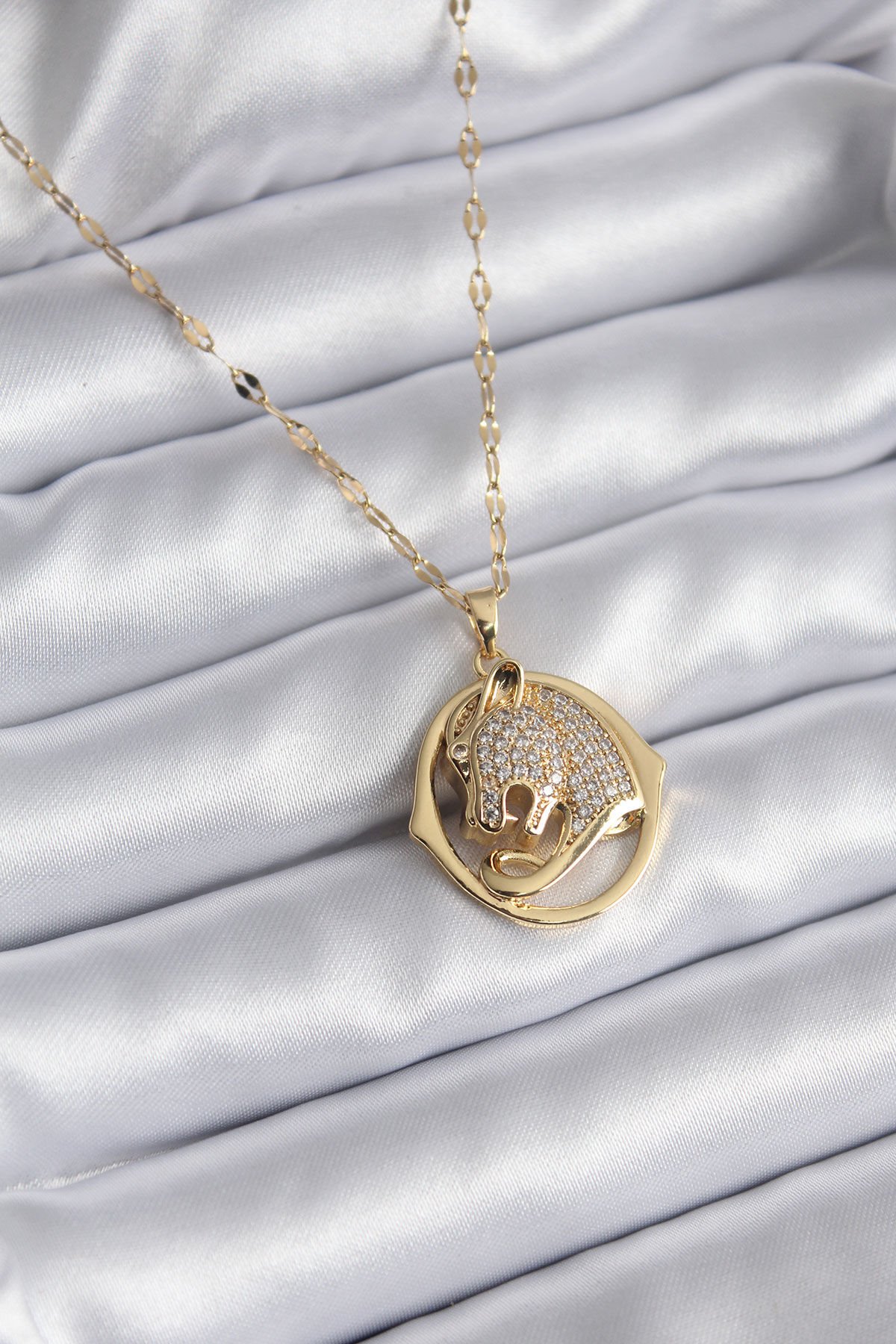 316L Çelik Gold Renk Zirkon Taşlı Jaguar Model Kadın Kolye - Lisinya