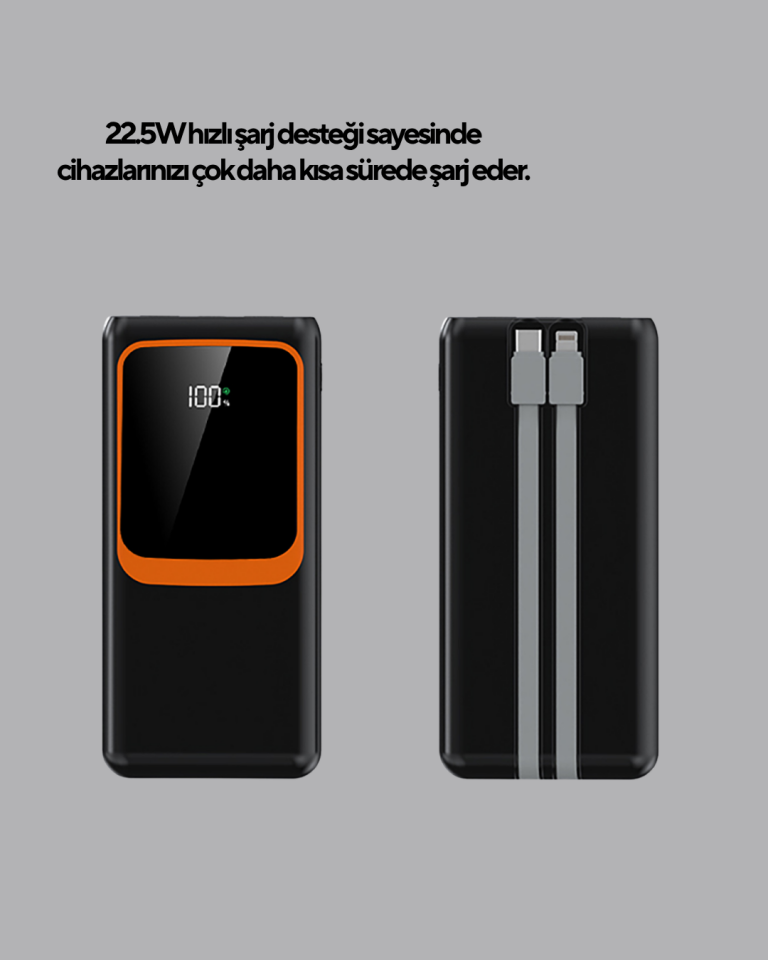 Powerbank 20000 mAh 22.5W Hızlı Şarjlı ve Kompakt Çoklu Kablo Çıkışlı - Lisinya