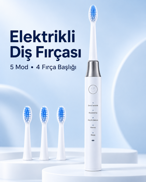 1. Hassas ve Masaj Modlu USB Şarjlı Beyaz Elektrikli Diş Fırçası 3 Başlık Hediyeli - Lisinya