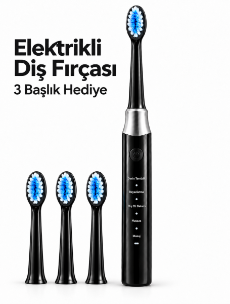 Siyah Elektrikli Diş Fırçası 3 Yedek Başlık Hediyeli - Lisinya