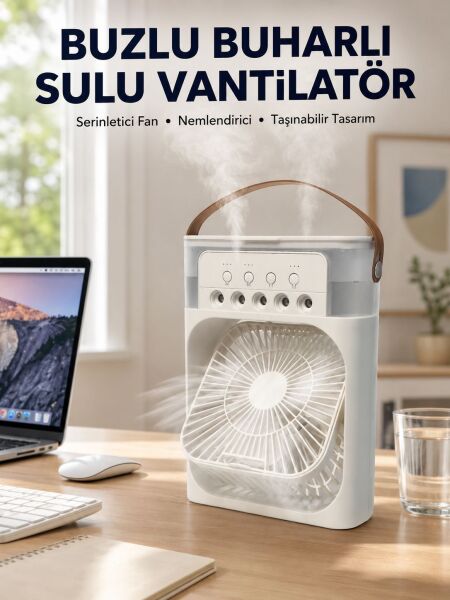 Spreyli Mini Masaüstü Fan | 500ML Su Hazneli, 3 Kademeli Soğutucu Yeni Nesil - Lisinya