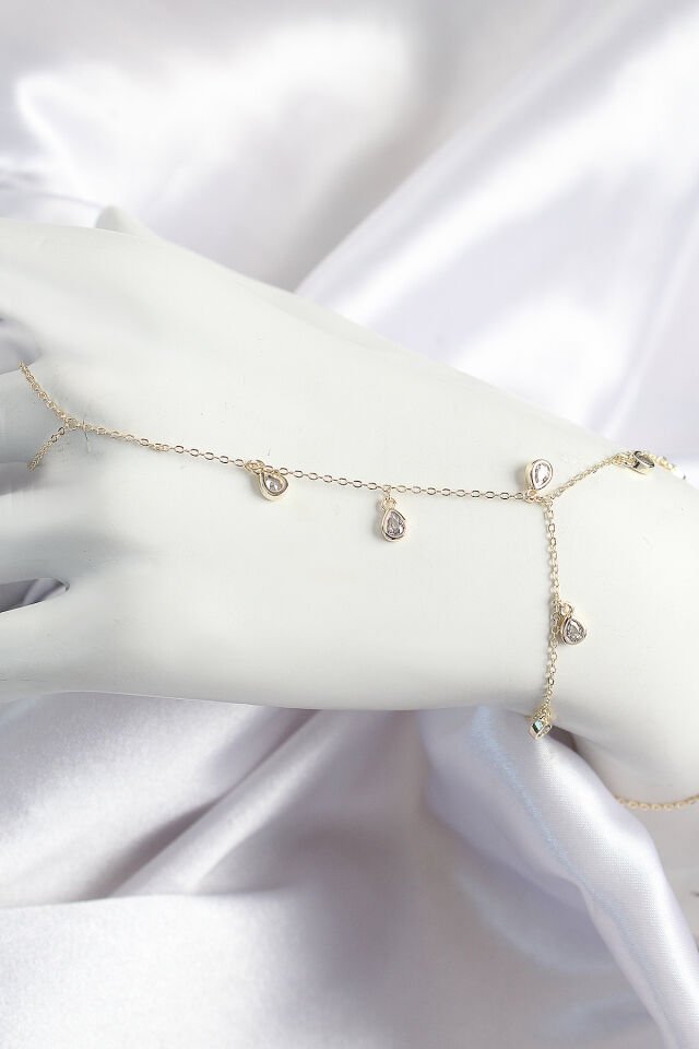 Pirinç Zirkon Taşlı Sallantılı Damla Model Gold Renk Kadın Şahmeran - Lisinya