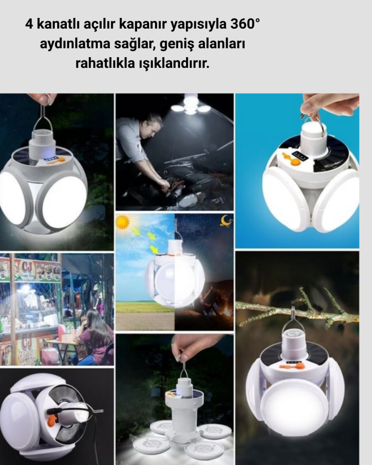 USB ve Solar Şarjlı Katlanabilir 5 Taraflı LED Lamba - Lisinya