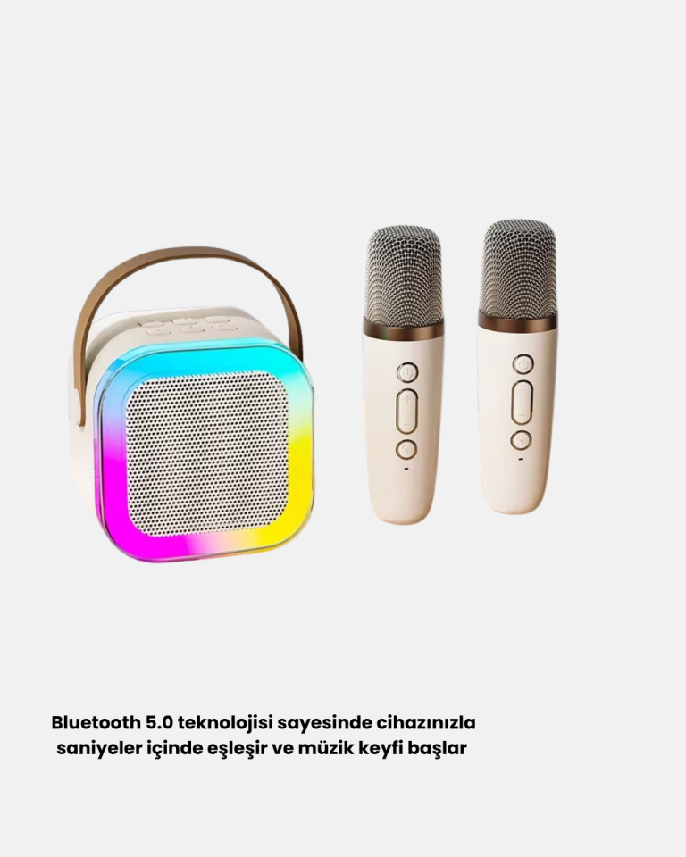 Karaoke Hoparlör Taşınabilir Çift Mikrofonlu ve LED Işıklı Bluetooth 5.0 - Lisinya