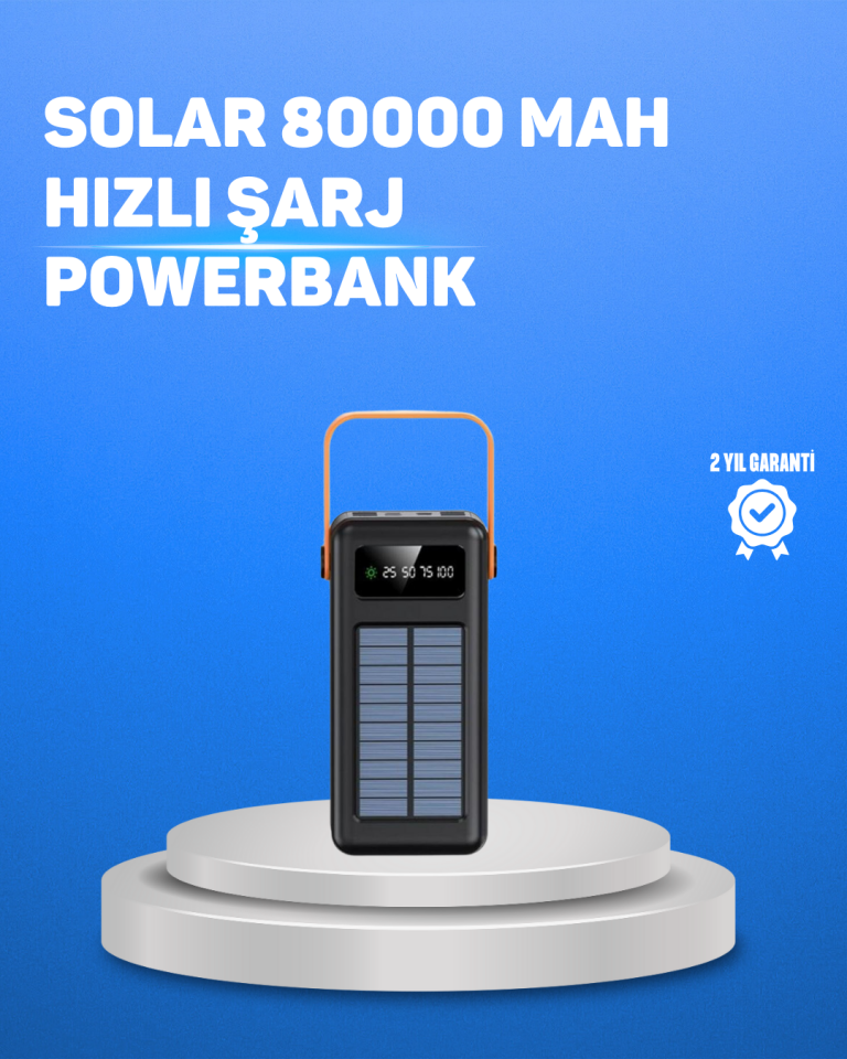 80000 mAh Yüksek Kapasiteli Powerbank Göstergeli Solar Şarj Cihazı - Lisinya