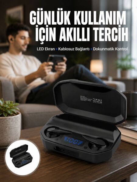 Kulak İçi Bluetooth Kulaklık Rgb Işıklı Çift Mikrofonlu iOS/Android Uyumlu BT 5.2 Yeni Nesil - Lisinya