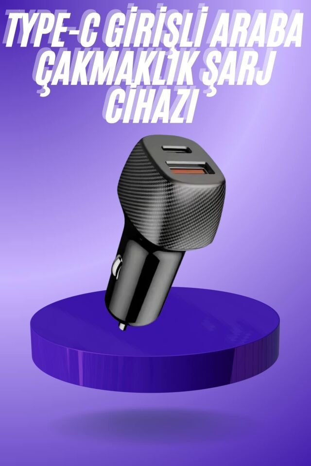 38W USB Type-C Girişli Oto Çakmaklık Araç İçi Hızlı Şarj Çakmaklık Şarj Aleti - Lisinya