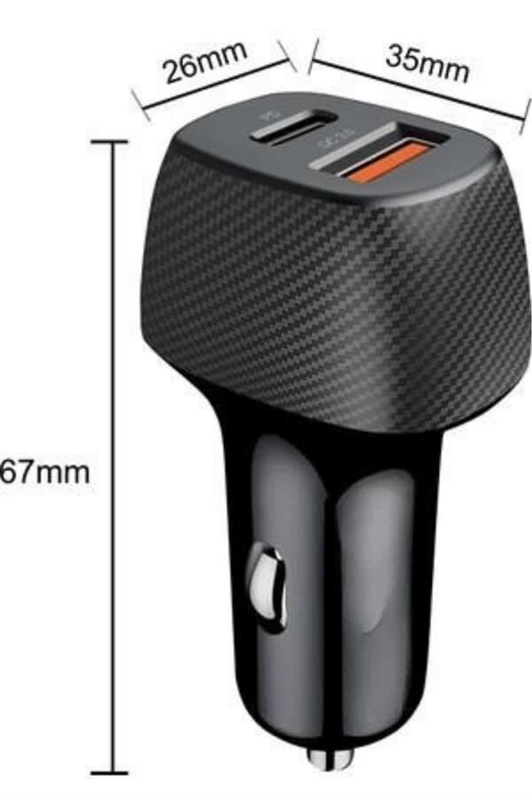 YamanHobi 38W PD Hızlı Şarj Araç Şarj Cihazı Type-C + USB Çift Çıkışlı 3A Çakmaklık Adaptörü