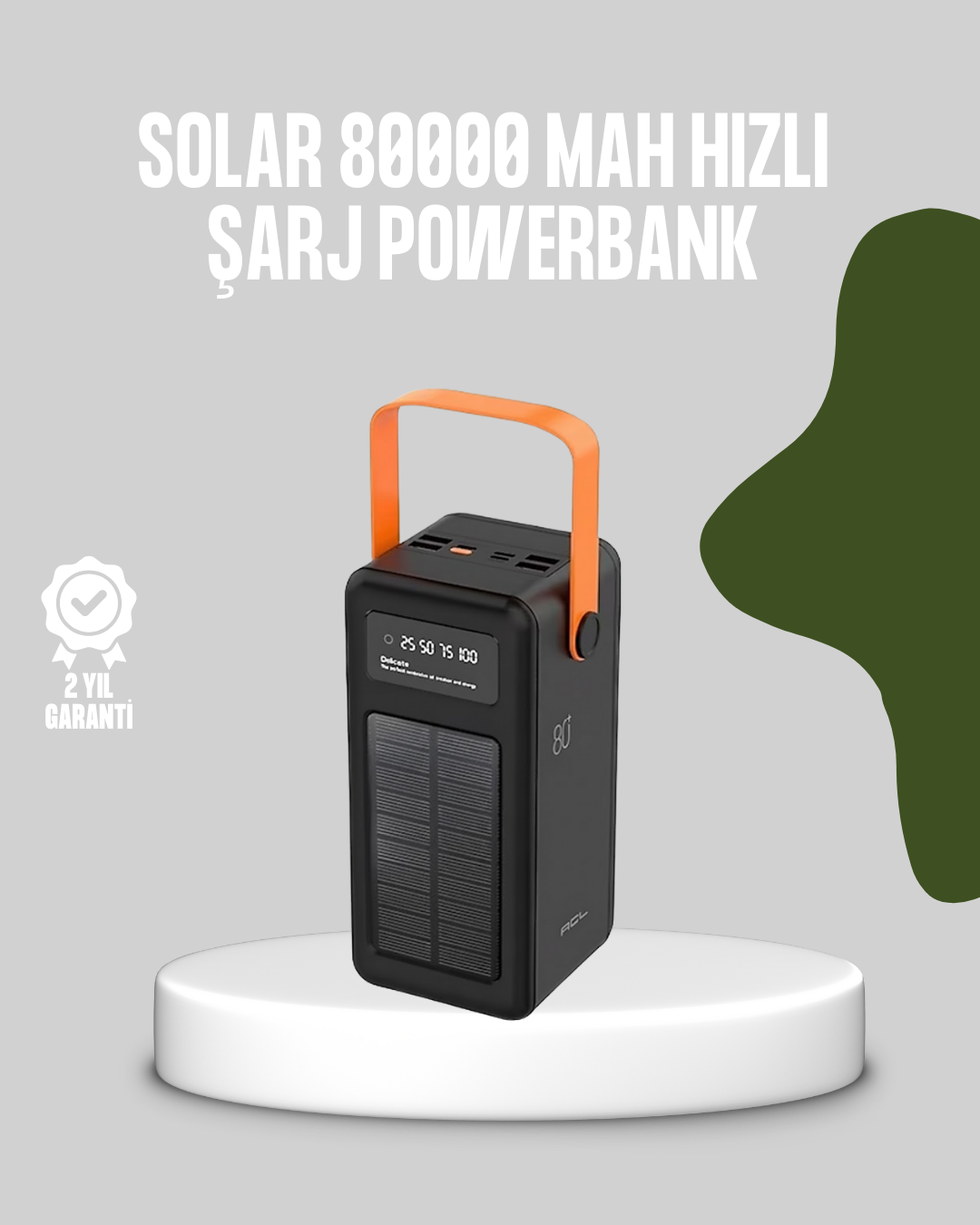 YamanHobi 80000 mAh Solar Powerbank 4 Dahili Kablolu LED Ekranlı Siyah