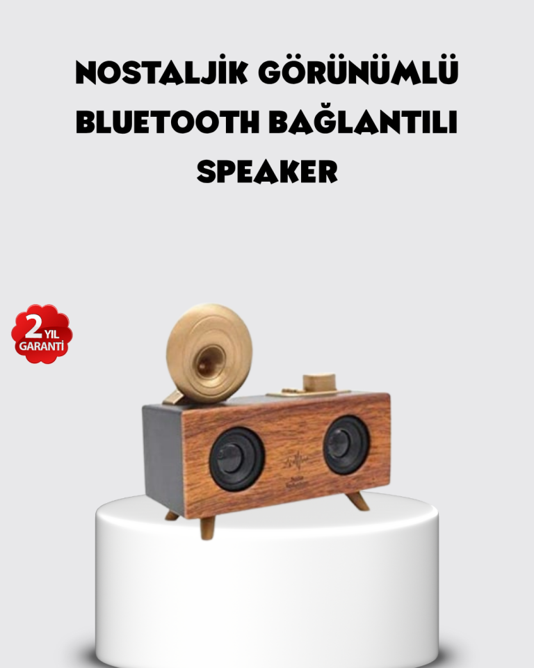 Retro Gramofon Tasarımlı Bluetooth Hoparlör – 3D Stereo Ses, 1800 mAh Batarya - Lisinya