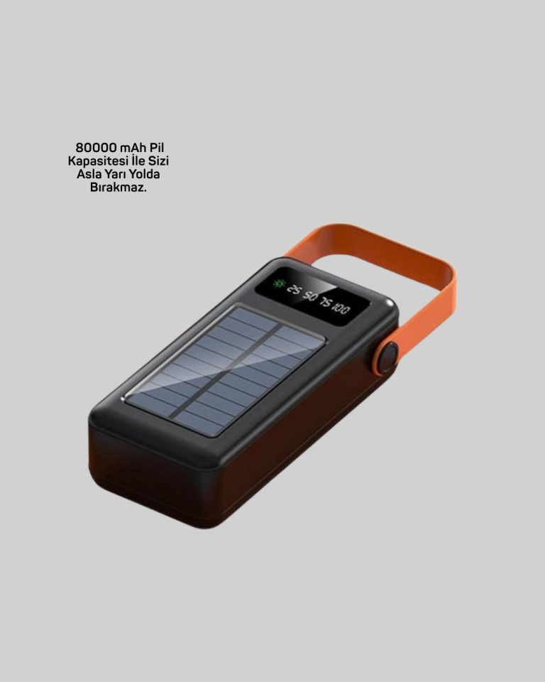 YamanHobi 80000 mAh Solar Powerbank 4 Dahili Kablolu LED Ekranlı Siyah
