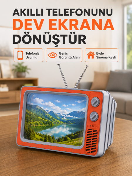 Retro TV Telefon Ekran Büyütücü 12'' HD Görüntü Büyütme Standlı Katlanabilir Telefon Tutucu - Lisinya