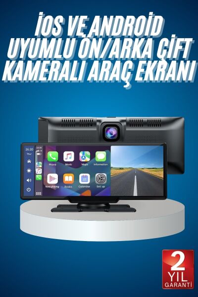 4K Ultra Araç İçi Ön ve Arka Kameralı Ekran HD 2 Kameralı Torpido Üstü Araç Multimedya