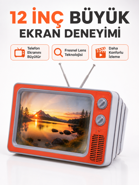 Telefon Ekran Büyütücü 3D HD Lens Retro TV Görünümlü Katlanabilir Mobil Ekran - Lisinya