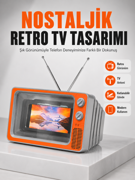 12 İnç Telefon Ekran Büyütücü Retro TV Tasarımlı HD Fresnel Lens Taşınabilir Mobil Ekran Büyütücü - Lisinya