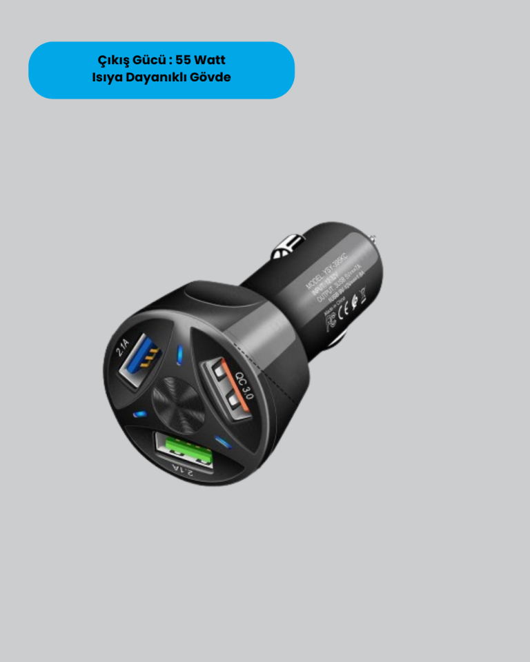 55W Hızlı Şarj Araç Çakmaklık Adaptörü QC 3.0 PD - Lisinya