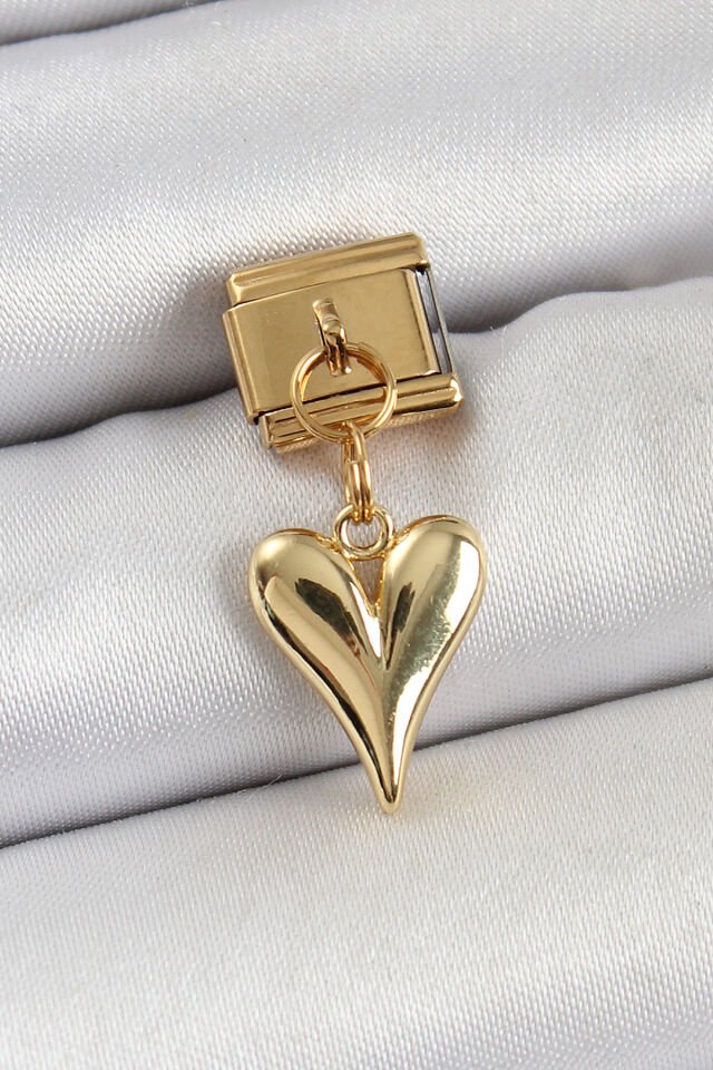 316L Çelik Sallantılı Kalp Model Gold Renk Nomination Charm - Lisinya